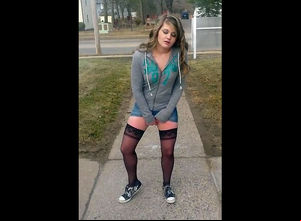 Teenager in tights and sneakers bangs